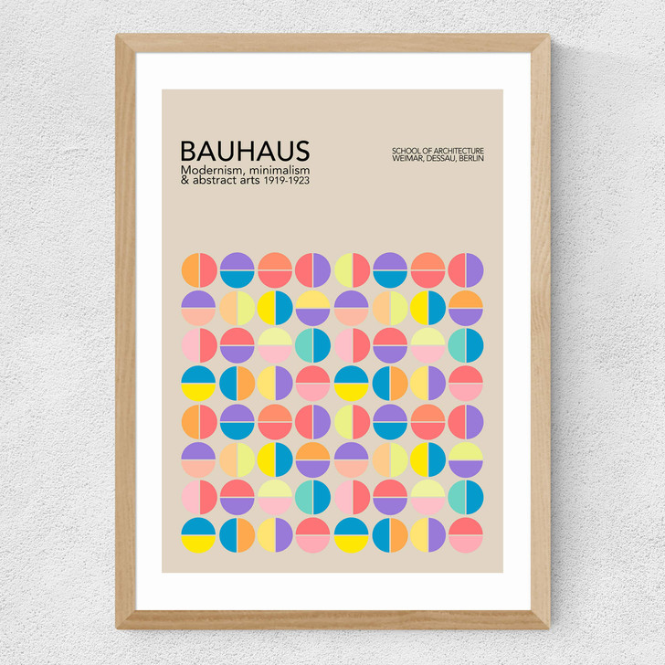 Pastel Circles Bauhaus Medium Oak Frame