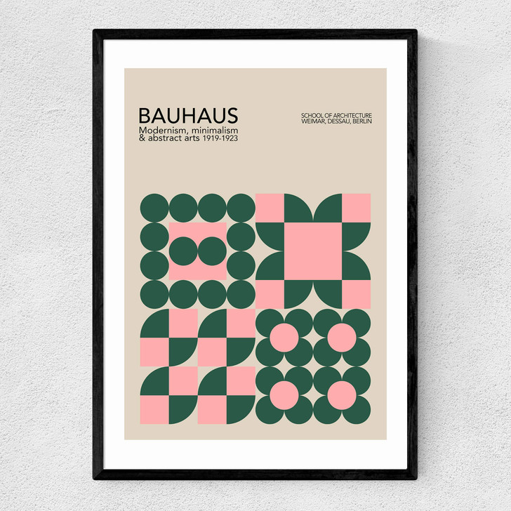 Pink & Green Bauhaus Narrow Black Frame
