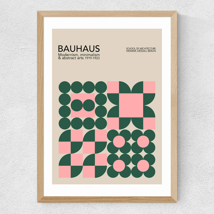 Pink & Green Bauhaus Medium Oak Frame