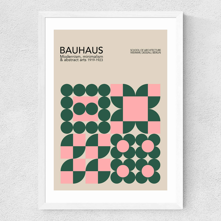 Pink & Green Bauhaus Medium White Frame