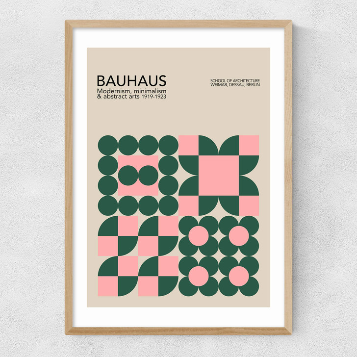 Pink & Green Bauhaus Narrow Oak Frame