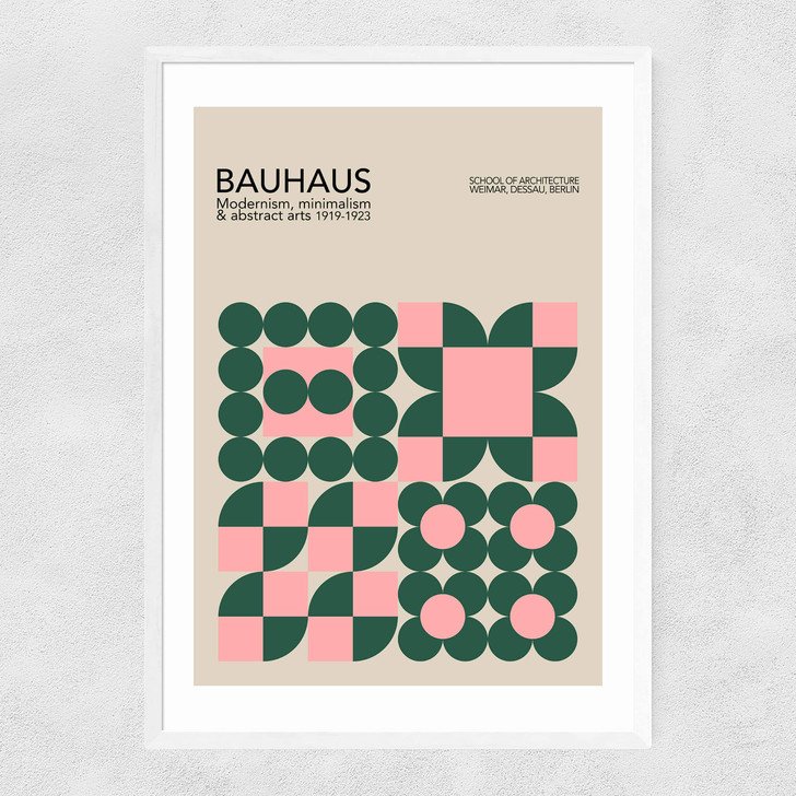 Pink & Green Bauhaus Narrow White Frame