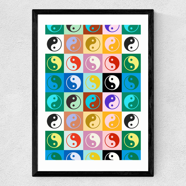 Checkered Yin Yang Pattern Medium Black Frame Checkered Yin Yang Pattern Medium Black Frame