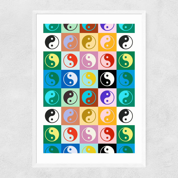 Checkered Yin Yang Pattern Narrow White Frame