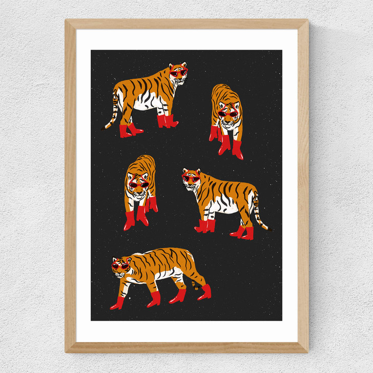 Tigers In Red Boots Medium Oak Frame