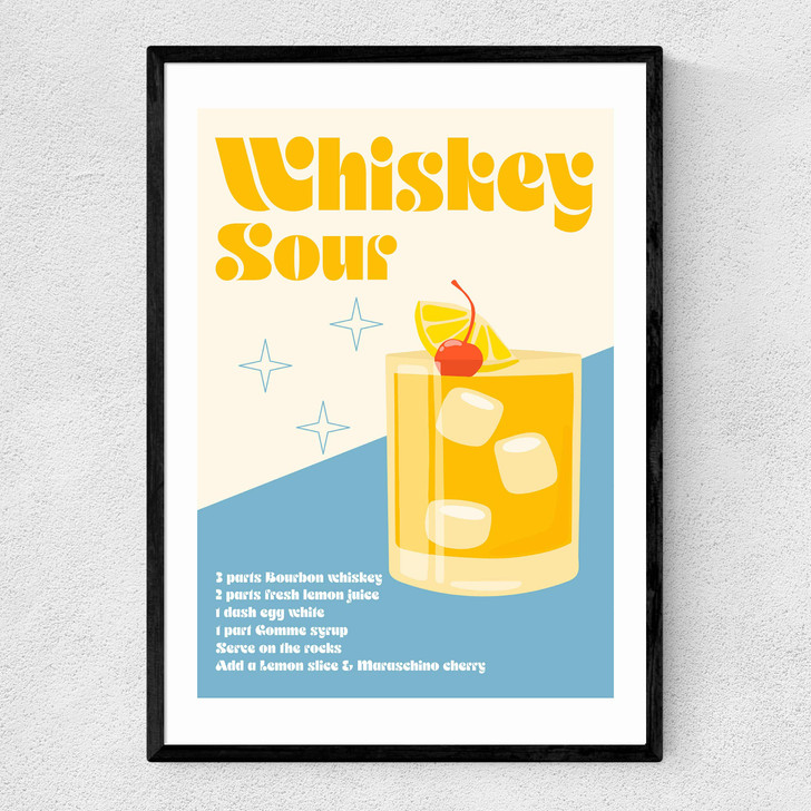 Whiskey Sour Cocktail Narrow Black Frame