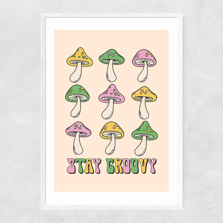 Stay Groovy Mushroom Narrow White Frame Stay Groovy Mushroom Narrow White Frame