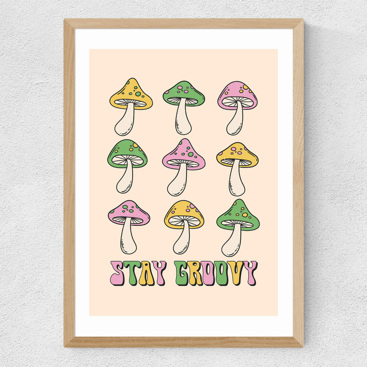 Stay Groovy Mushroom Medium Oak Frame