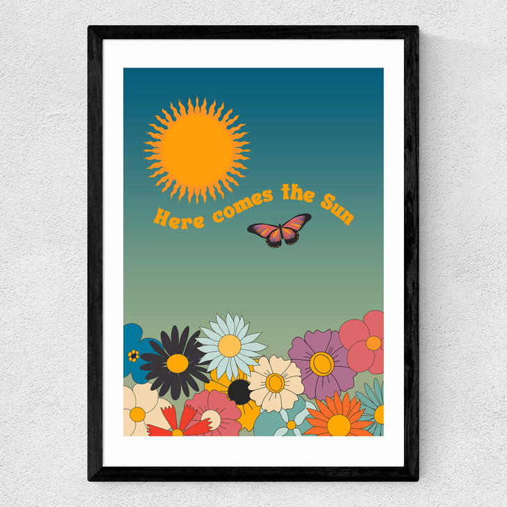 Retro Here Comes The Sun Medium Black Frame