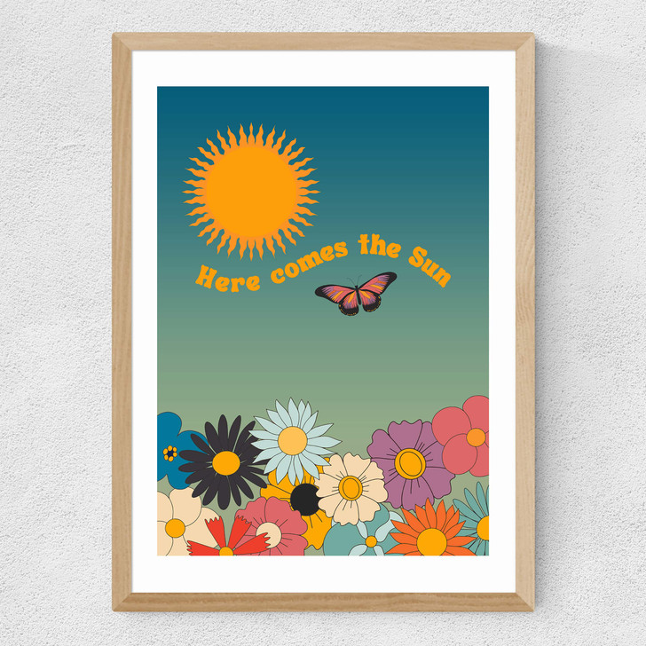 Retro Here Comes The Sun Medium Oak Frame