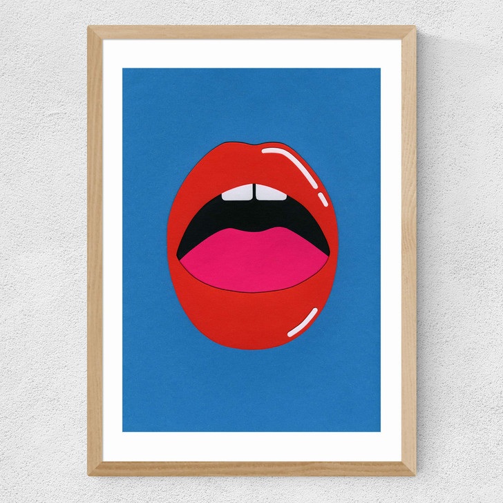 Red Lips Medium Oak Frame Red Lips Medium Oak Frame