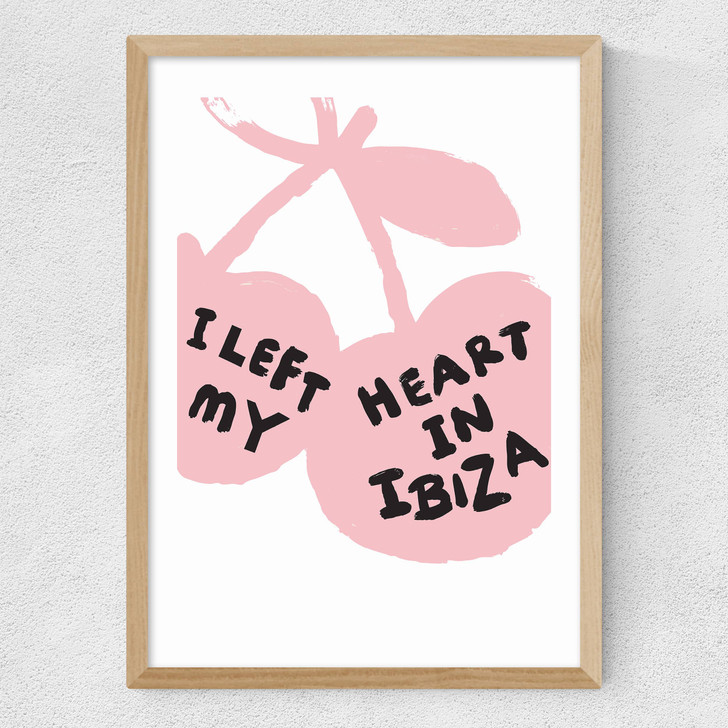 I Left My Heart In Ibiza (Pink and Oak) Medium Oak Frame I Left My Heart In Ibiza (Pink and Oak) Medium Oak Frame