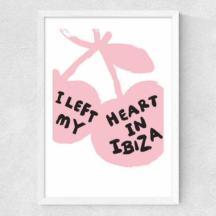 I Left My Heart In Ibiza (Pink and White) Medium White Frame