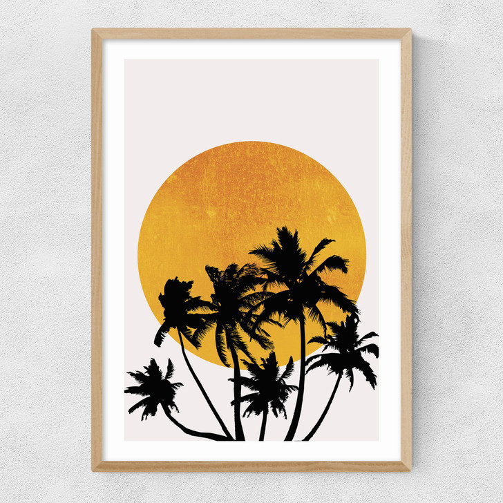 Miami Beach Sunset Narrow Oak Frame
