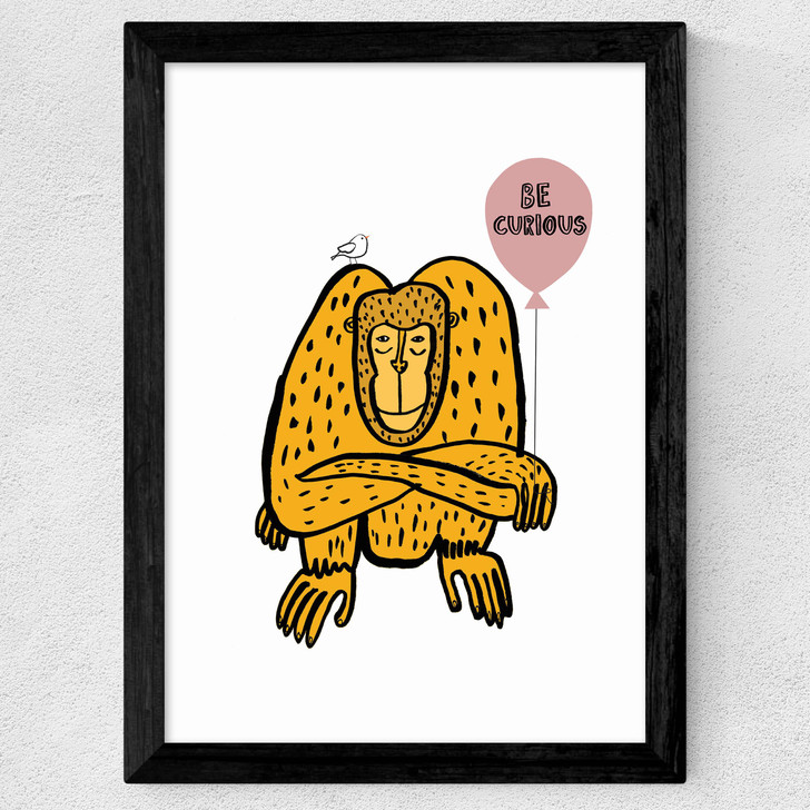 Be Curious Monkey Wide Black Frame