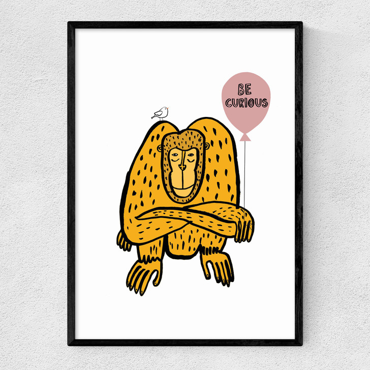 Be Curious Monkey Narrow Black Frame