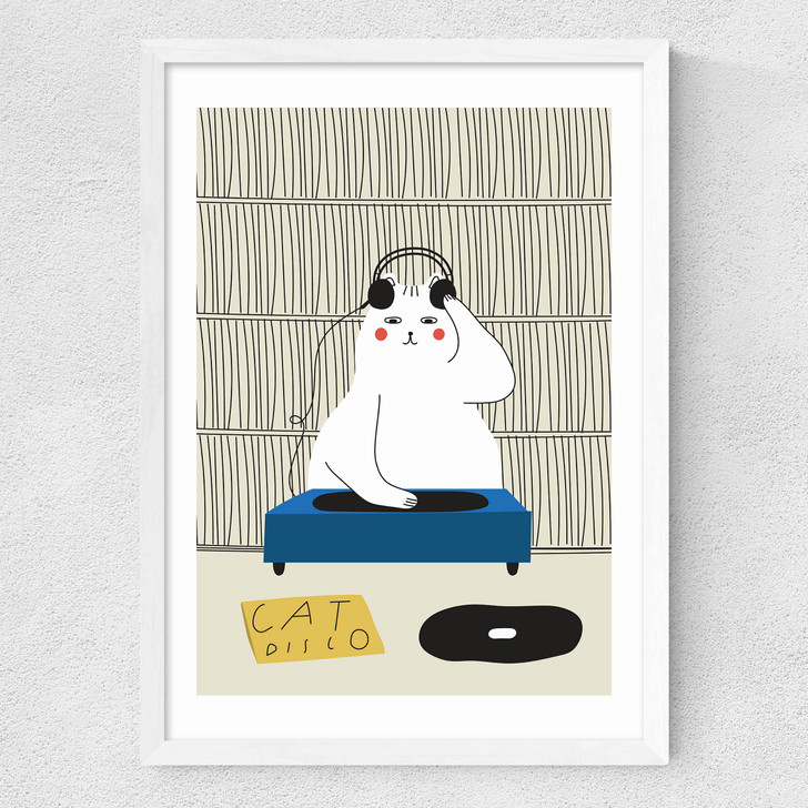 Disco Cat Medium White Frame Disco Cat Medium White Frame