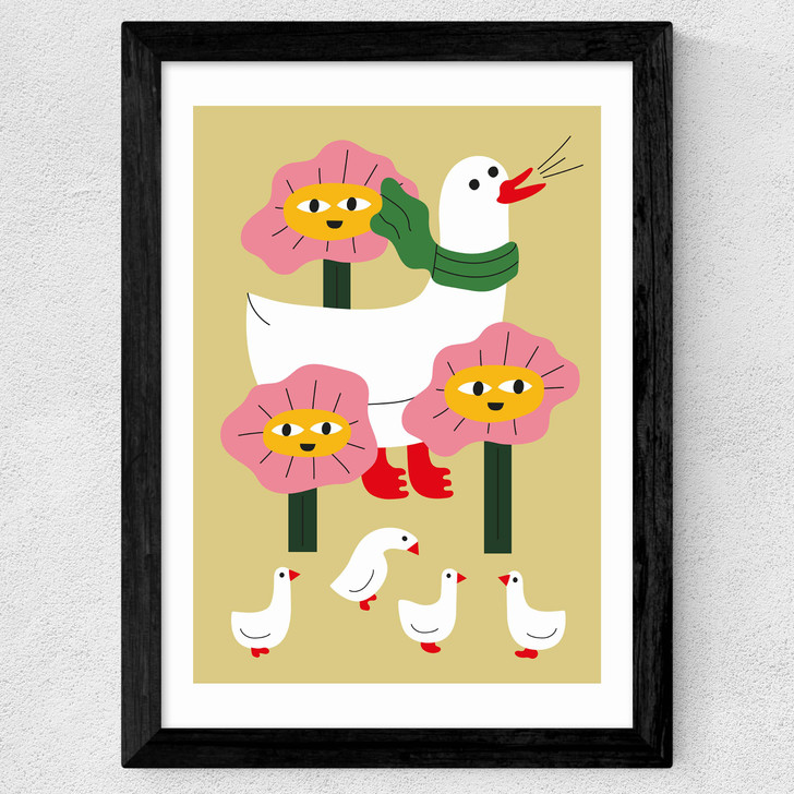 Duck Family Mother Wide Black Frame Duck Family Mother Wide Black Frame