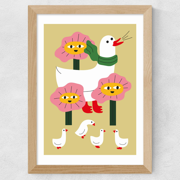 Duck Family Mother Wide Oak Frame Duck Family Mother Wide Oak Frame