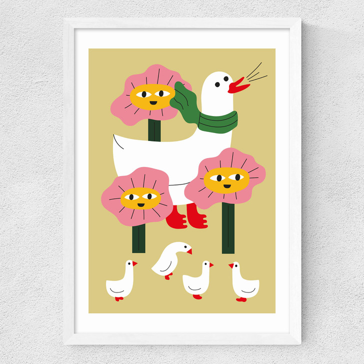 Duck Family Mother Medium White Frame Duck Family Mother Medium White Frame