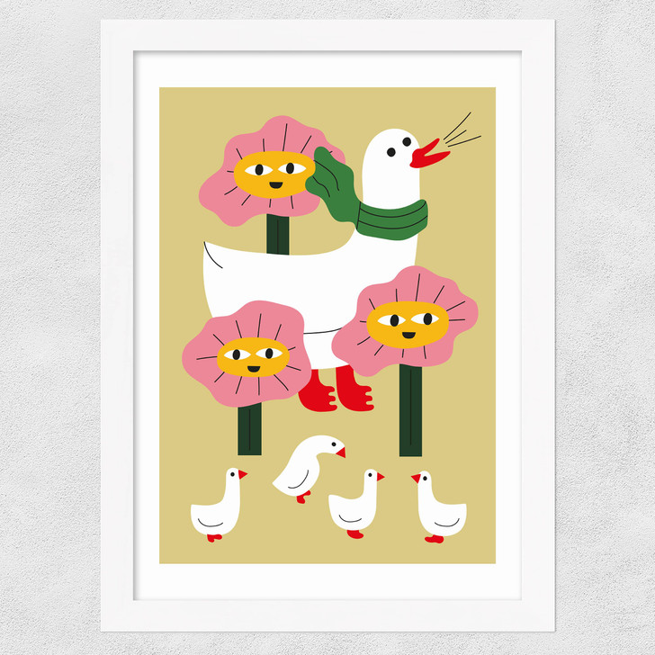 Duck Family Mother Wide White Frame Duck Family Mother Wide White Frame