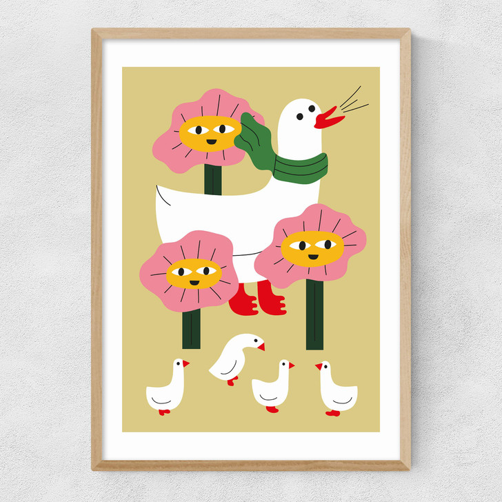 Duck Family Mother Narrow Oak Frame