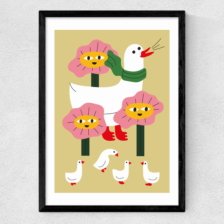 Duck Family Mother Medium Black Frame