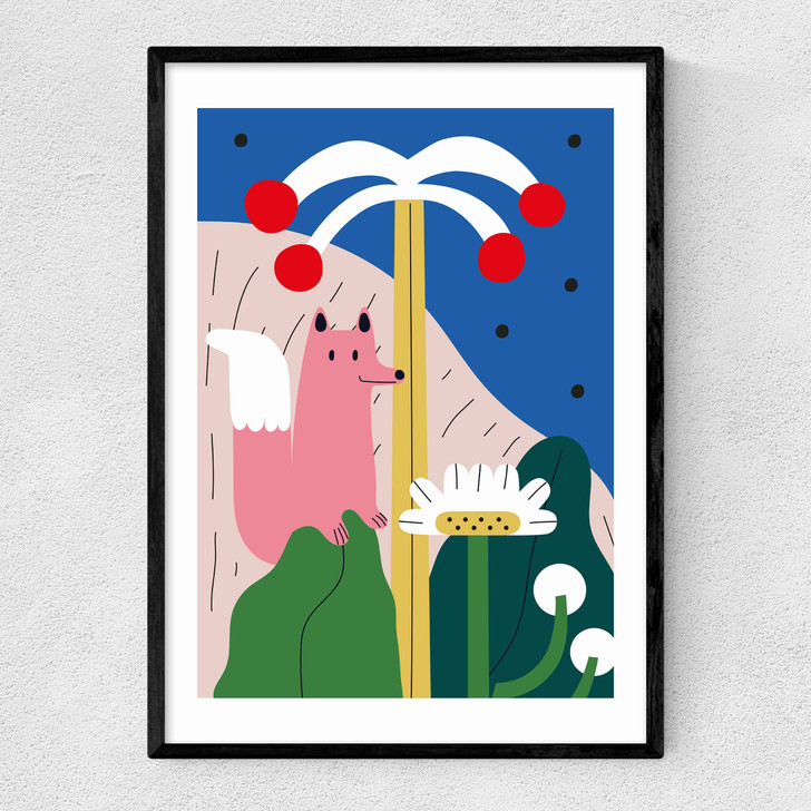 Jungle Floral Fox Narrow Black Frame