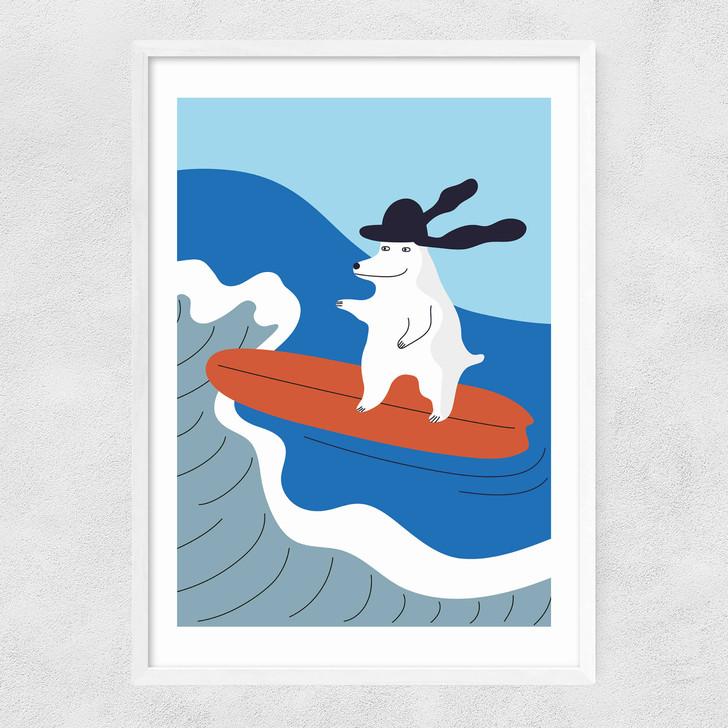 Surfing Dog Watersports Narrow White Frame