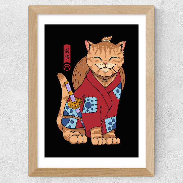 Pirate Meowster Wide Oak Frame Pirate Meowster Wide Oak Frame