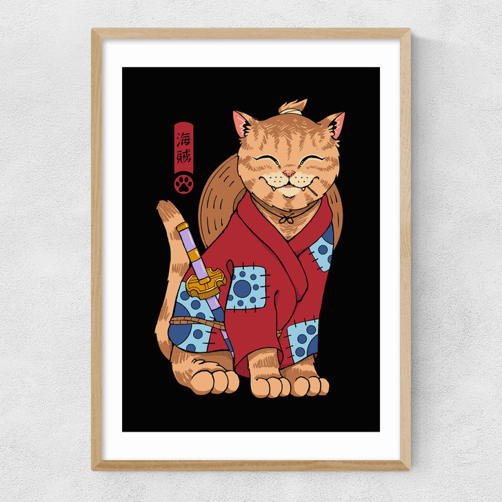 Pirate Meowster Narrow Oak Frame