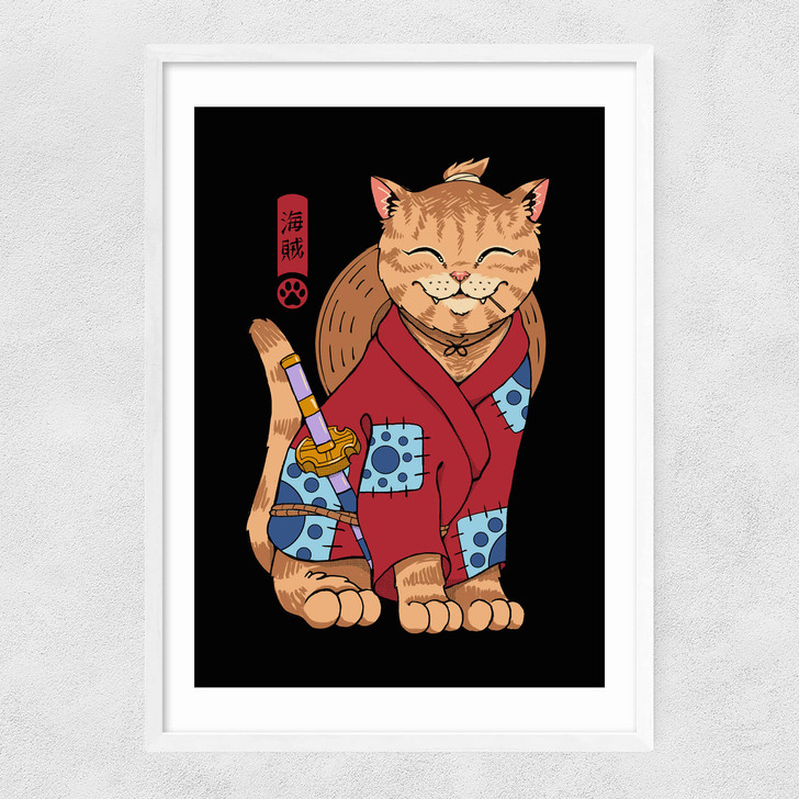 Pirate Meowster Narrow White Frame