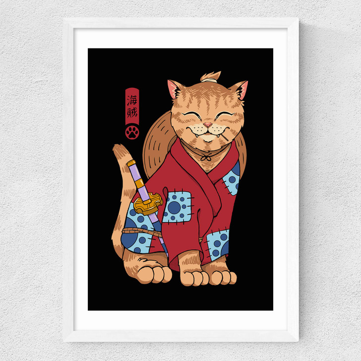 Pirate Meowster Medium White Frame