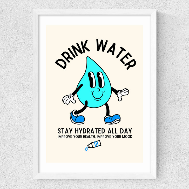 Drink Water Medium White Frame
