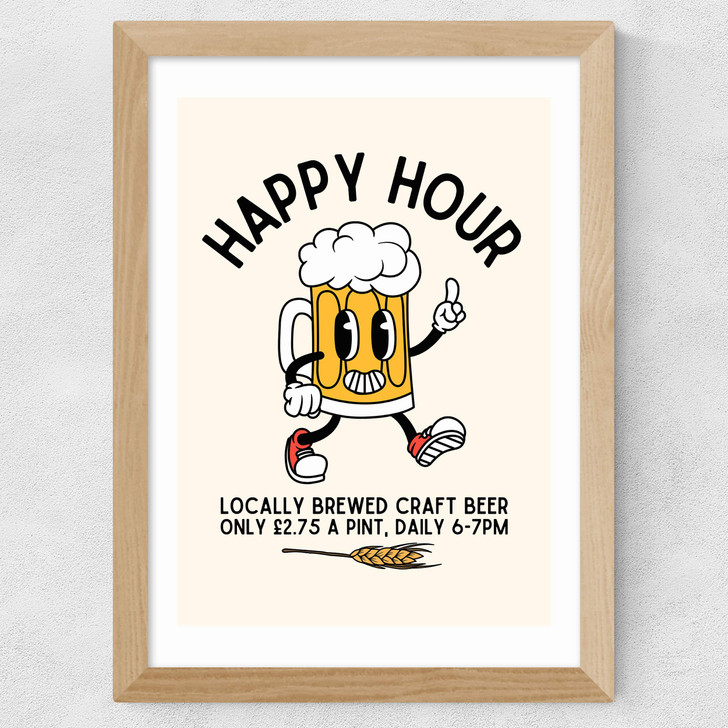 Happy Hour Craft Beer Wide Oak Frame Happy Hour Craft Beer Wide Oak Frame