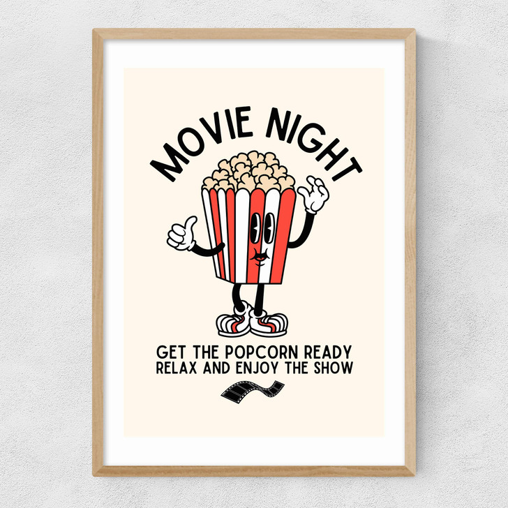 Movie Night Popcorn Narrow Oak Frame