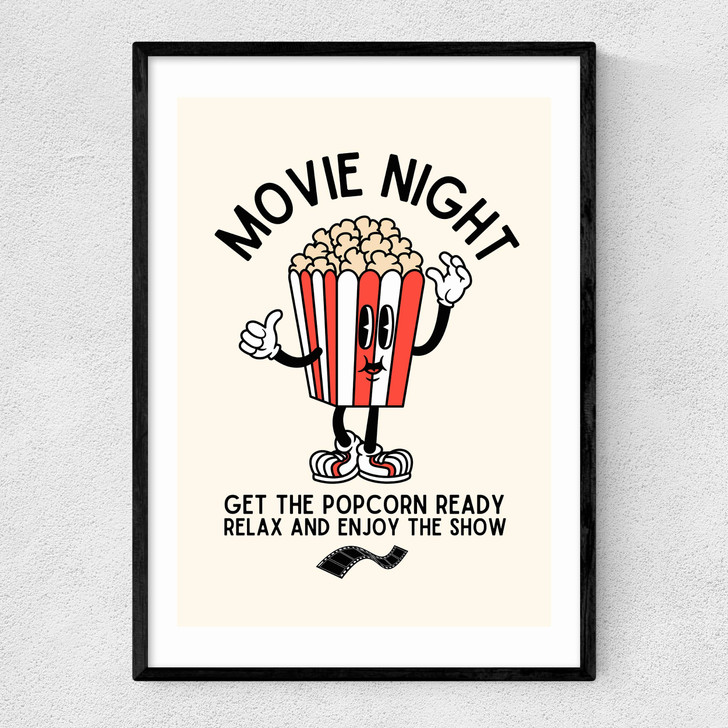 Movie Night Popcorn Narrow Black Frame