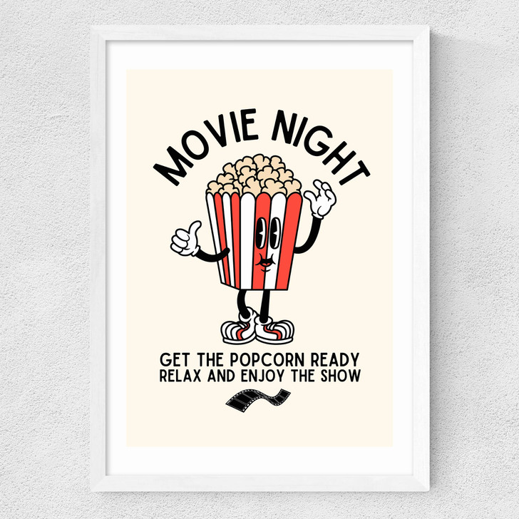 Movie Night Popcorn Medium White Frame
