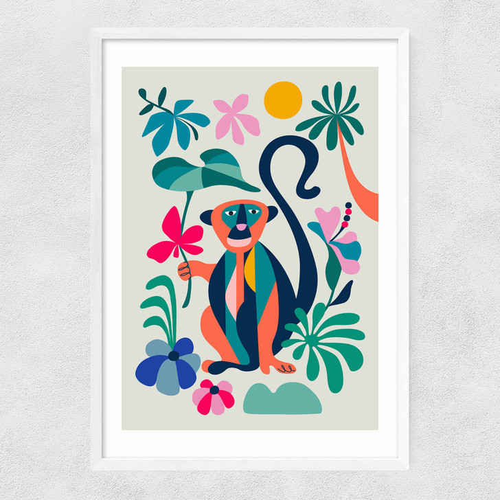 Monkey Narrow White Frame Monkey Narrow White Frame