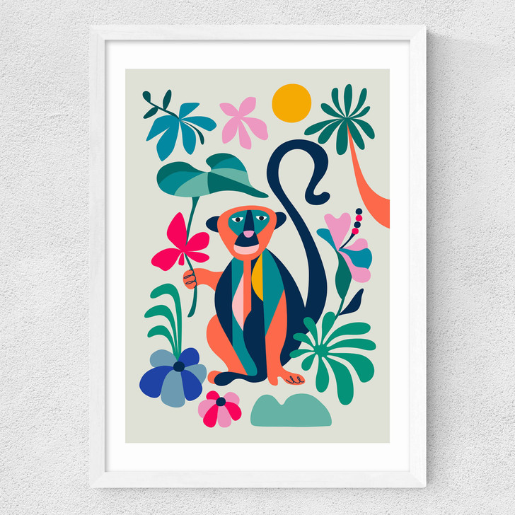 Monkey Medium White Frame