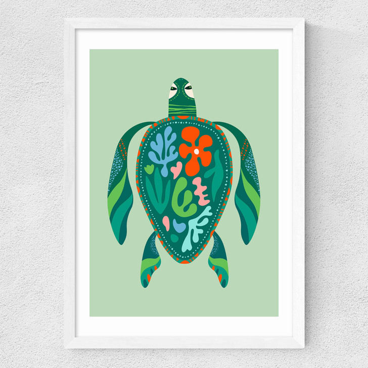 Sea Turtle Medium White Frame