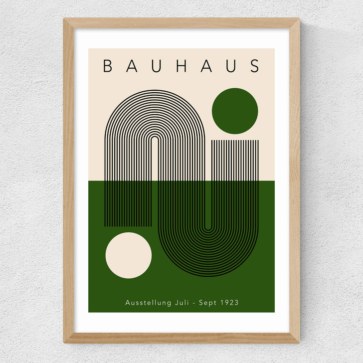 Green Geometric Bauhaus Medium Oak Frame Green Geometric Bauhaus Medium Oak Frame