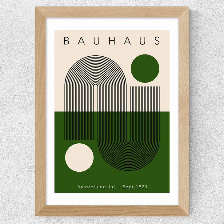 Green Geometric Bauhaus Wide Oak Frame Green Geometric Bauhaus Wide Oak Frame