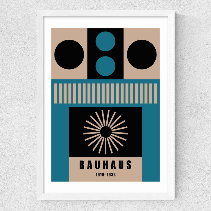Mid Century Geometric Bauhaus Medium White Frame