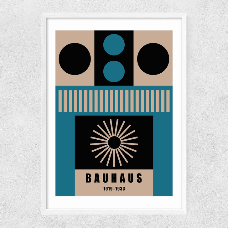 Mid Century Geometric Bauhaus Narrow White Frame