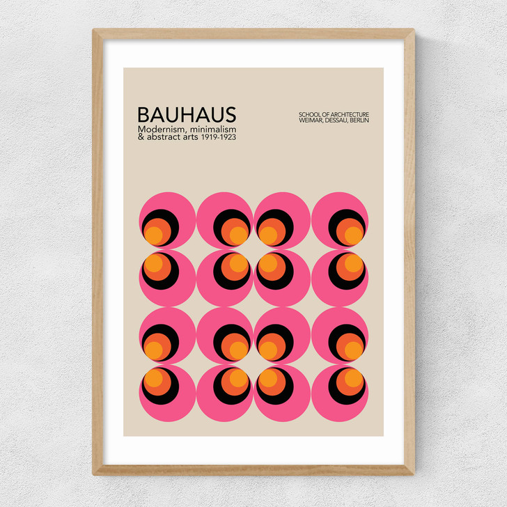 Pink And Orange Bauhaus Narrow Oak Frame