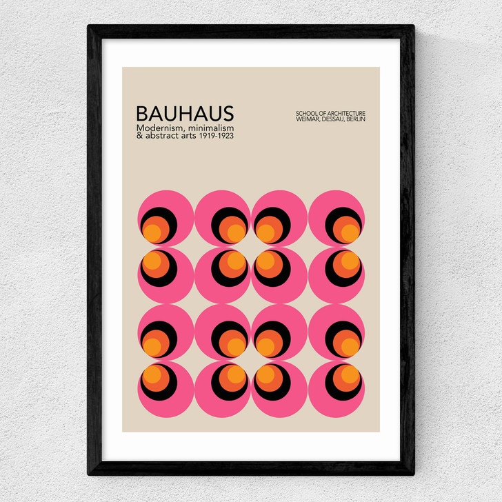 Pink And Orange Bauhaus Medium Black Frame