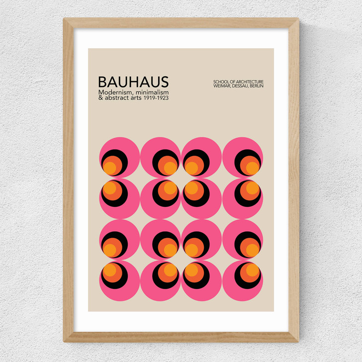 Pink And Orange Bauhaus Medium Oak Frame