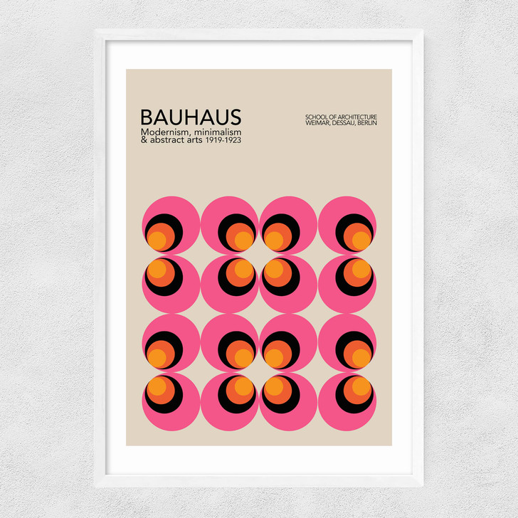 Pink And Orange Bauhaus Narrow White Frame