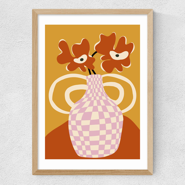 Checkered Retro Flower Pot Medium Oak Frame Checkered Retro Flower Pot Medium Oak Frame